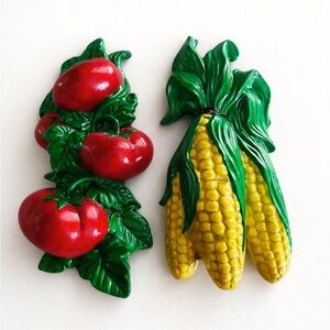 Vintage-Style Tomato and Corn Wall Plaques in Red, Green & Yellow